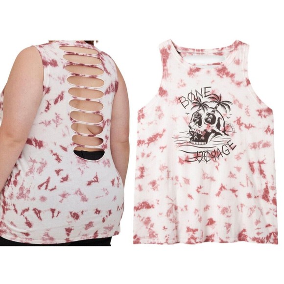Torrid LoveSick Tie Dye Skull Island Bone Voyage Tank Slashed Back Plus Size 2X - Picture 1 of 5